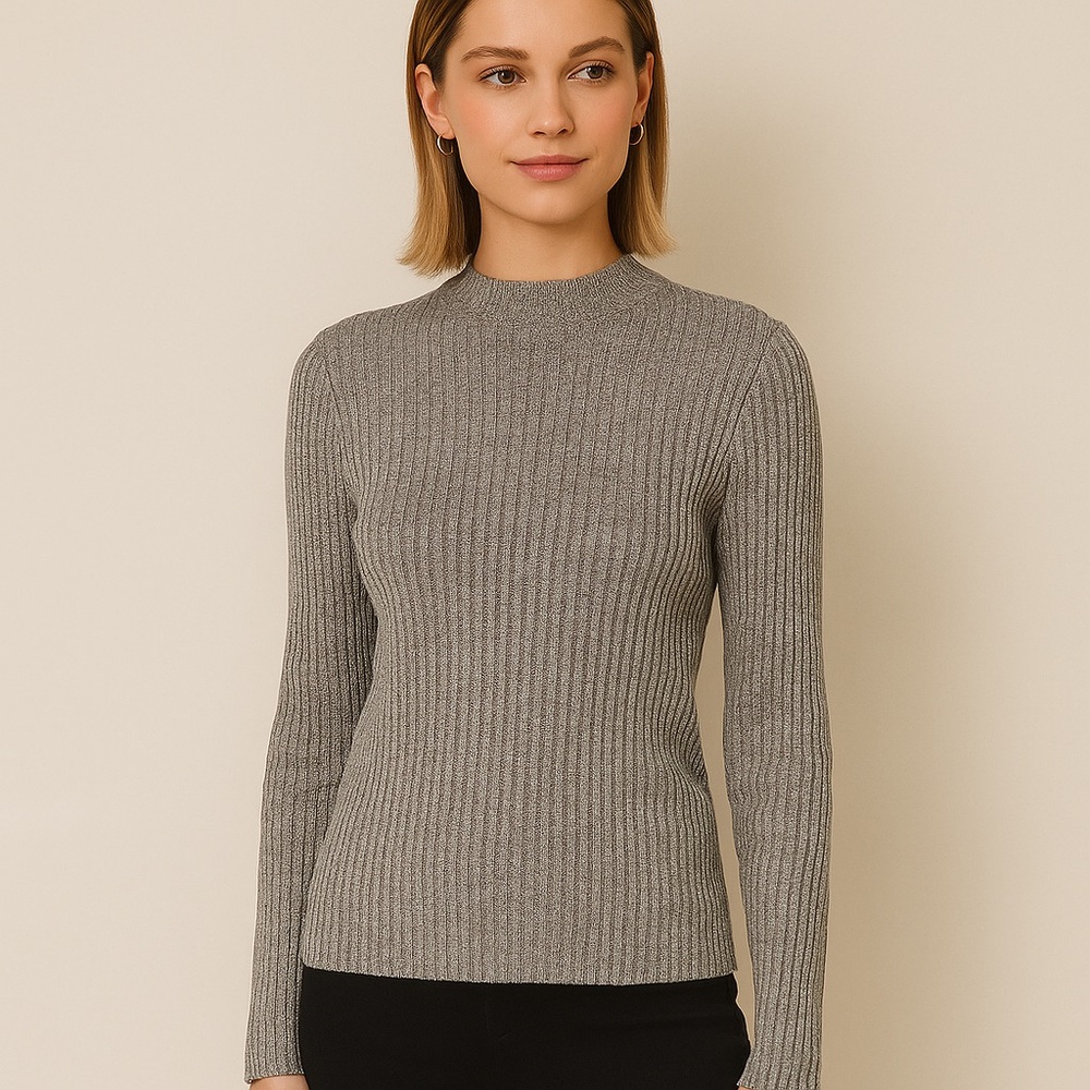 Vintage City Silk 100% Silk Knit Ribbed Mock Turtleneck Sweater Oatmeal Sz M EUC